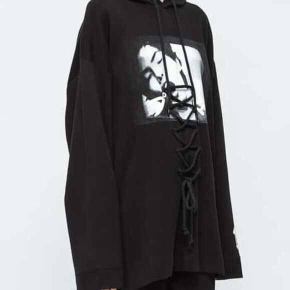 Puma Fenty by Rihanna Black White Long Sleeve Oversized Hoodie Sweatshirt XS - Picture 2 of 13